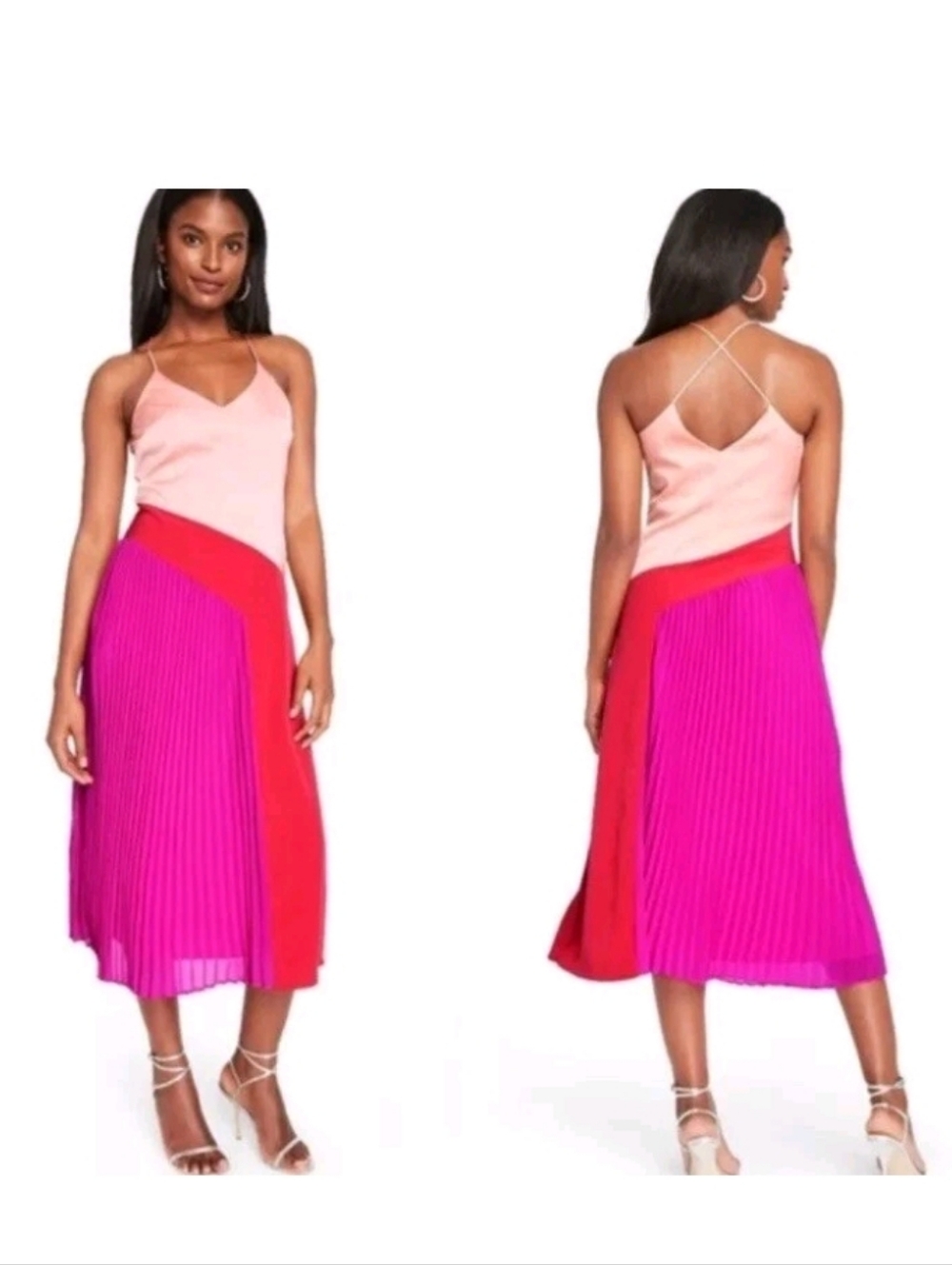 Cushine Colorblock Spaghetti-Strap Maxi Dress in Blush, Red & Fuchsia NWT - 6
